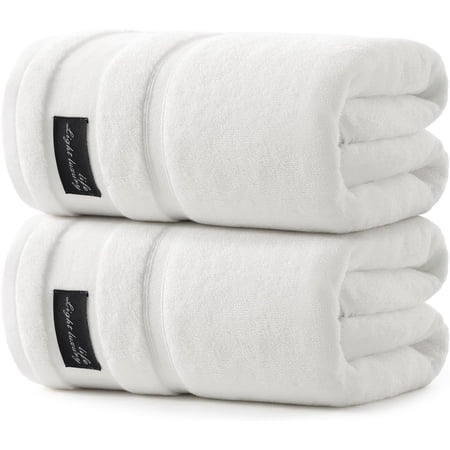 REDKISS 100% Cotton Bath Towels Set 2 Pack, 31x63 760GSM Luxury White Towels. Shower Towels for Bathroom, Hotel Quality Toallas Para Baño.