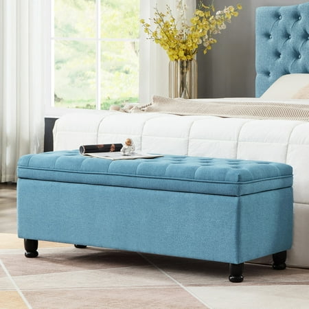 Tufted Design Linen Bench / Comfortable and Sturdy Storage Option