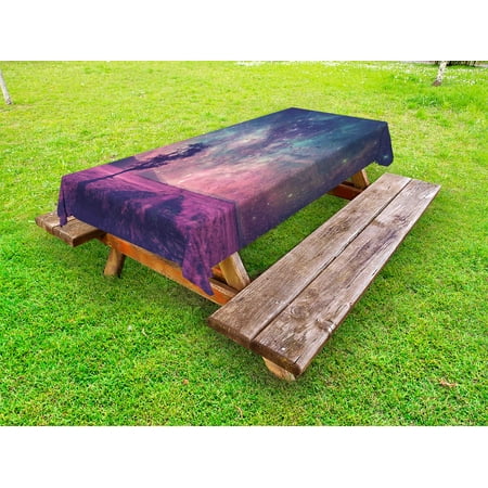 

Galaxy Outdoor Tablecloth Lonely Tree Silhouette Magical Fantastic Space Nasa Furnished Elements Artwork Decorative Washable Fabric Picnic Table Cloth 58 X 84 Inches Pink Coral Blue by Ambesonne