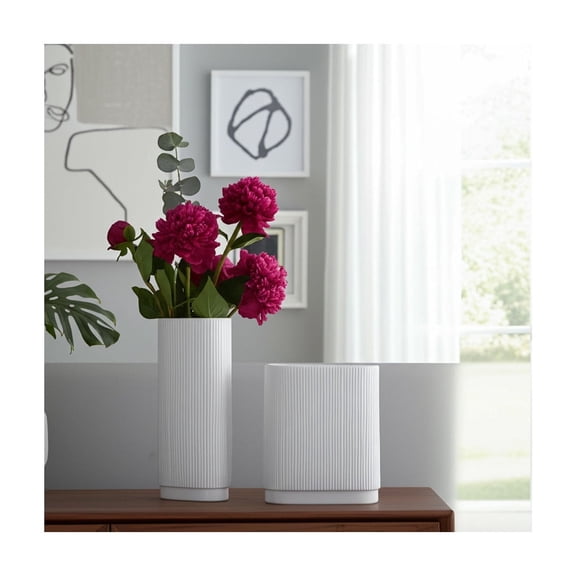 Ridged Vase for Home Decor - Tall Vase Style Designed for Table Vase Display - Ceramic Flower Vase for Modern Interiors - Layered Decorative Vases for Entry or Shelf Styling