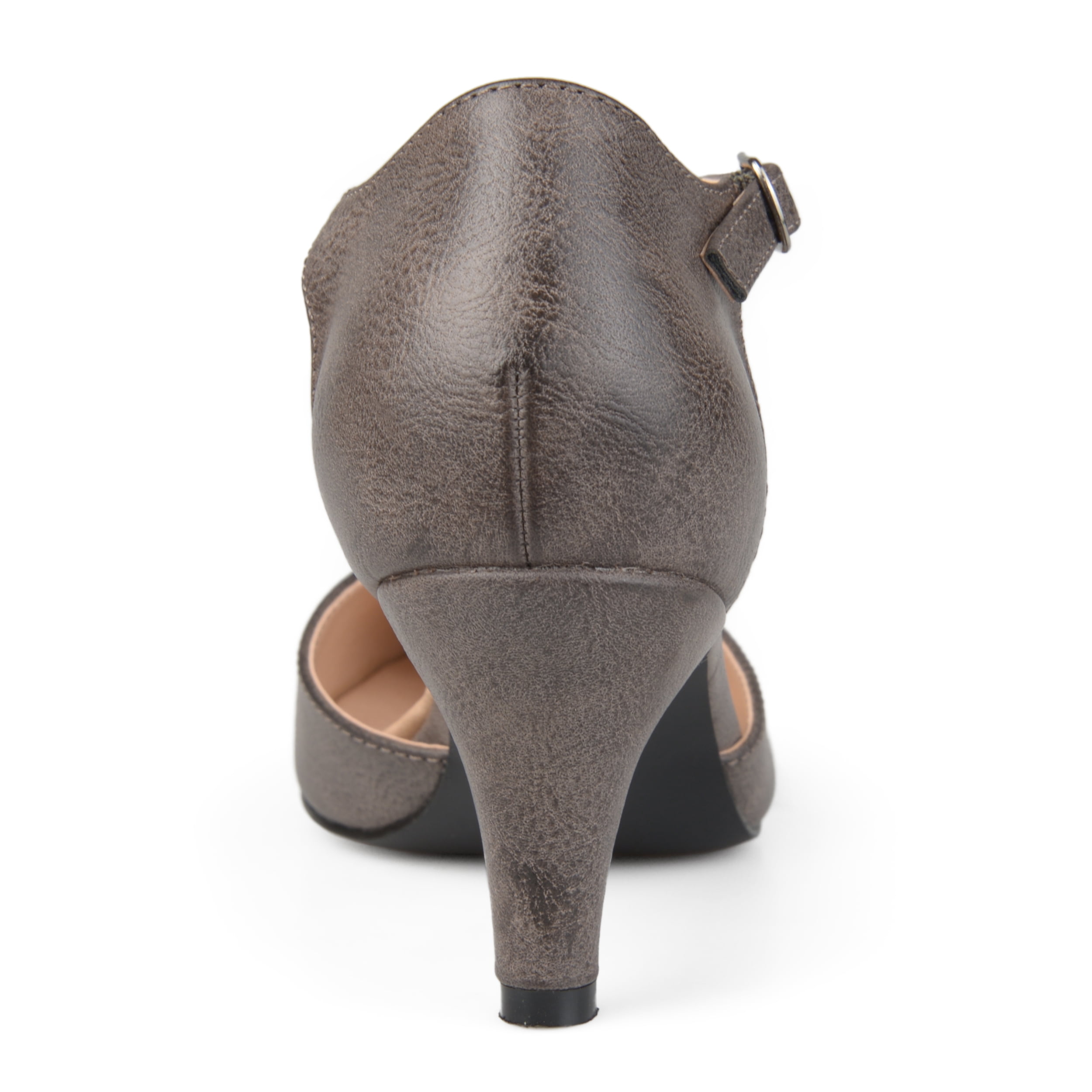 Brinley Co. Womens Faux Leather Comfort Sole D'orsay Ankle Strap Almond Toe Heels