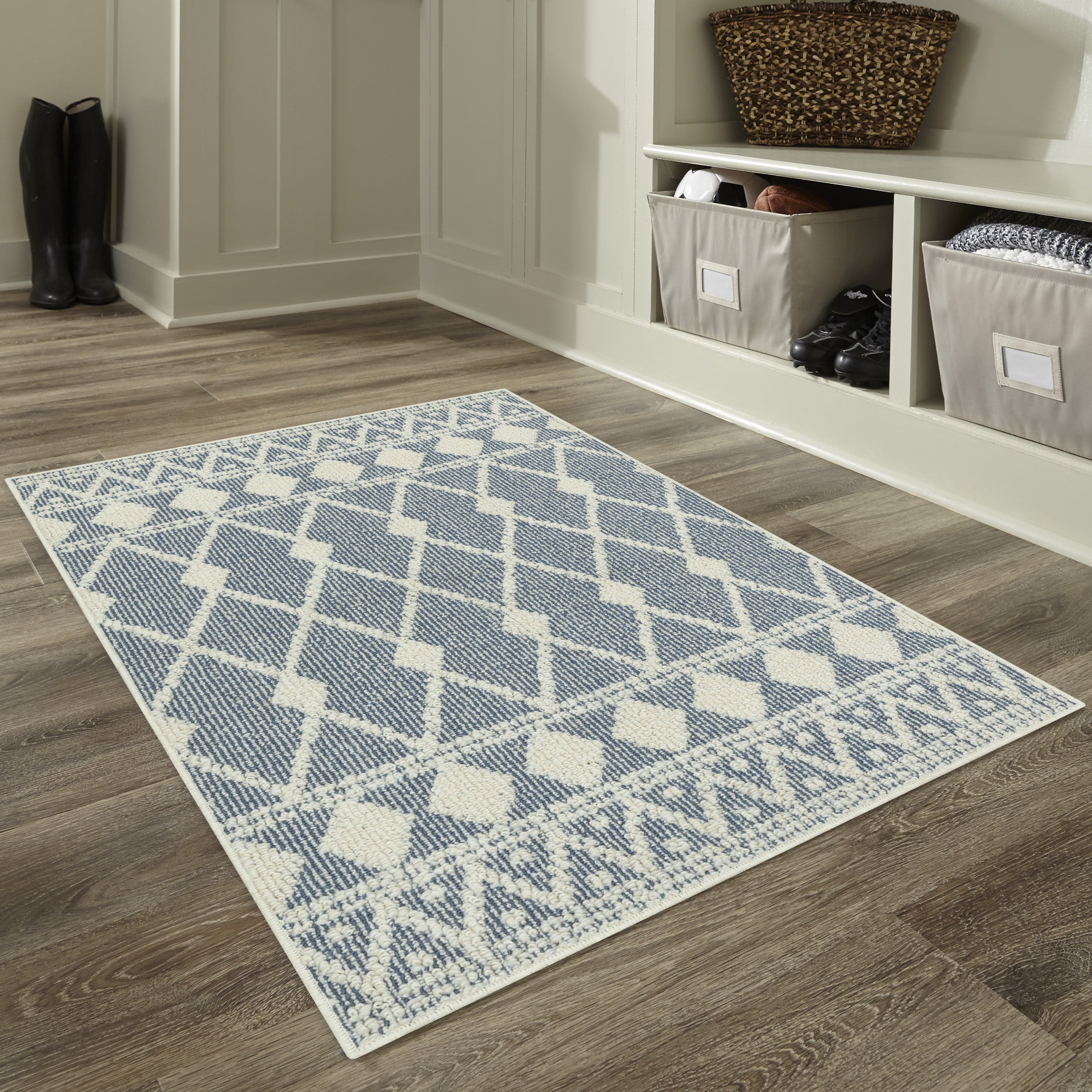 (2 pack) Mainstays Traditional Blue Diamond Indoor Accent Rug with Skid-Resistant Backing, 2'6" x 3'10"