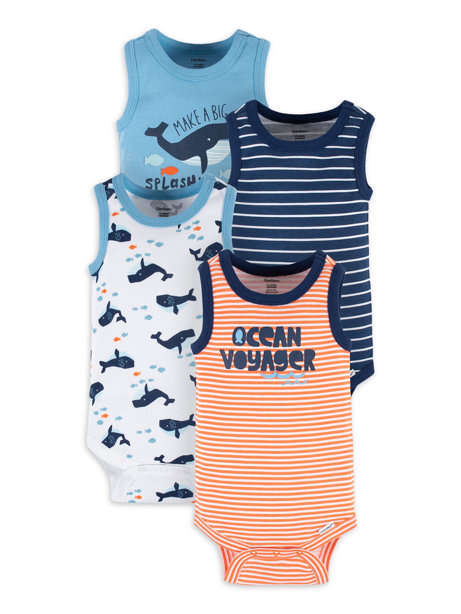 Gerber Baby Boy Tank Onesies Bodysuits, 4Piece, (Newborn 24 Months