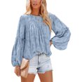 thumbnail image 1 of Blusa Manga Larga Cuello Redondo Estampado Floral Volantes Lindos Tops De Moda Para Dama Azul Claro XL, 1 of 6