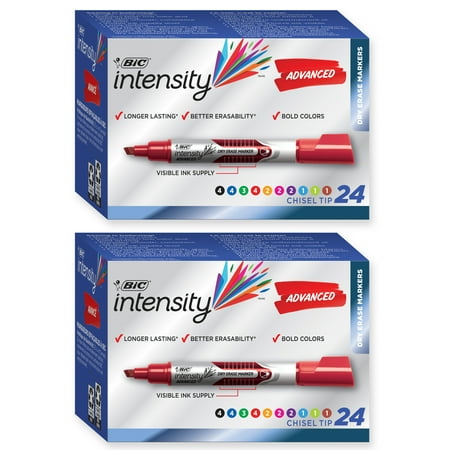 BIC Intensity Advanced Dry Erase Marker, Chisel Tip, Visible Ink Supply, Assorted Colors, 48 Count