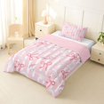 thumbnail image 2 of spefrowx Ocean Seashell Starfish Twin Comforter Sets for Girls, Pink Bow Striped Bedding Set, Pink Reversible, 2-Piece, 1 Comforter and 1 Pillowcase, 2 of 6