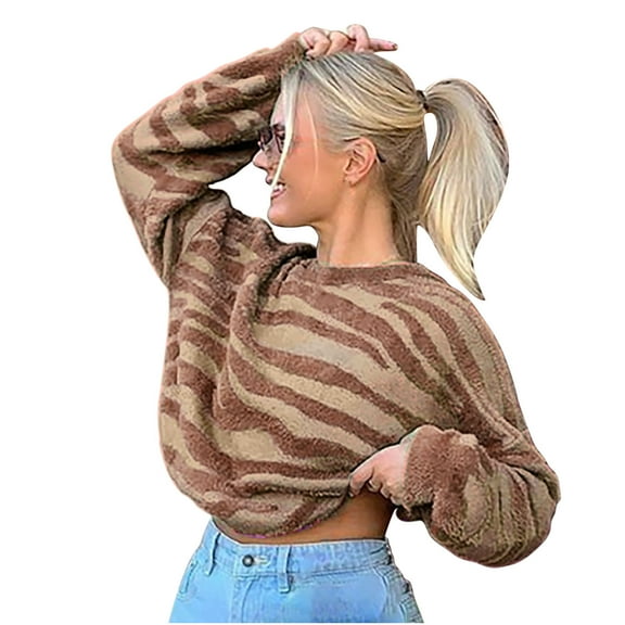 JINMGG 2024 Fall Winter Plus Size Sweaters for Women Clearance,Women's Sweater Fashion Crew Neck Striped Warm Knit Women