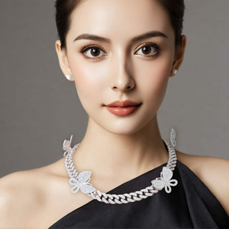 Iced Silver Butterfly Cuban Chain Set