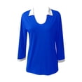thumbnail image 3 of MHFRRA Camiseta de Manga Larga con Cuello En V Ajustado y Cuello En Bloque de Color para Mujer Azul, 3 of 3
