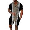 thumbnail image 1 of TSADFHJI Mens Suits 2 Piece Regular Fit Plaid Autumn Male Casual Striped Gradient Ramp Print Two Piece Suit Zipper Short Sleeve Top Blouse Suit Drawstring Pocket Short Set Xxxxl Grey, 1 of 4