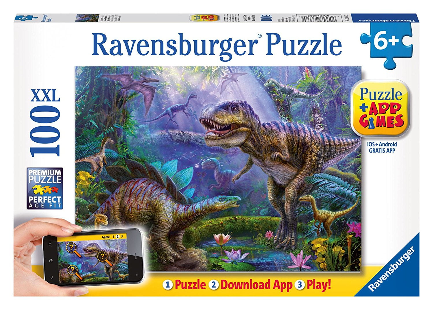 T Rex Puzzle App Games Puzzle 100 Piece Puzzle Size 19 5 X 14 25 By Ravensburger Walmart Com Walmart Com