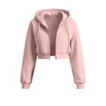 thumbnail image 4 of cocolona Womens Cropped Zip Up Hoodies Casual Long Sleeve Solid Color Sweatshirts Hlldies Drawstring Loose Cute Jacket, 4 of 6