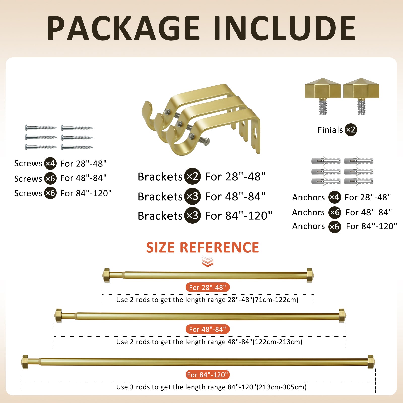 Ridicili 5/8" Single Telescoping Curtain Rod with Octagonal Finials,28"-48",Gold