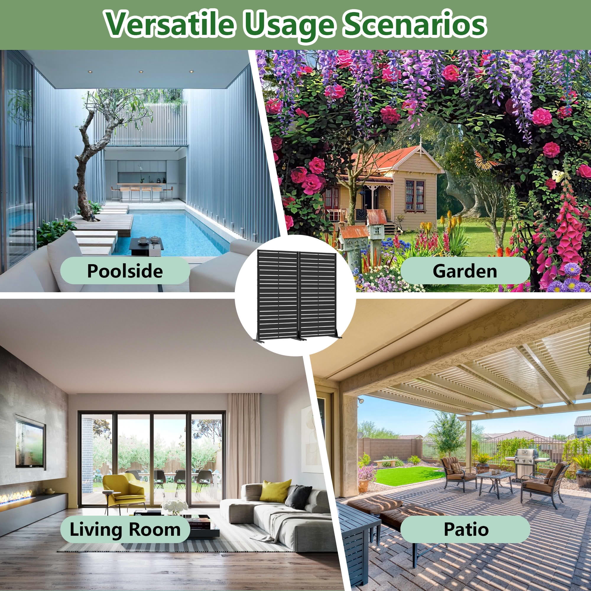 MAYEERTY 2-Piece Outdoor Privacy Screen Metal Fence - 5ft Black, 5-Panel Wide-Narrow Louvered, Weatherproof for Balcony