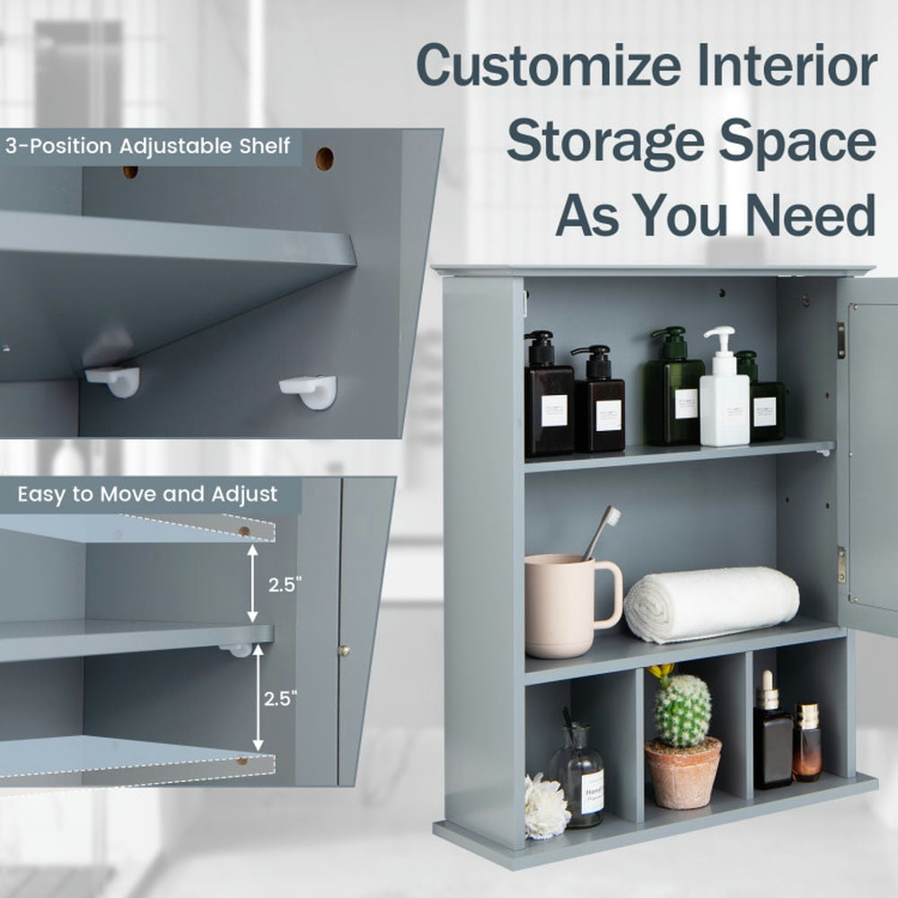Finihen Bathroom Wall Cabinet, Wall Mounted Bathroom Mirror Cabinet, Wall Mounted and Mirrored Bathroom Cabinet, for Bathroom, Gray Finihen Bathroom Wall Cabinet, Wall Mounted Bathroom Mirror Cabinet, Wall Mounted and Mirrored Bathroom Cabinet, for Bathroom, Gray