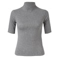 thumbnail image 5 of XIAONU Women's Solid Mock Neck Top Slim Fit Elbow Sleeve Pullover Blouse Versatile Casual Office Daily Wear, 5 of 5