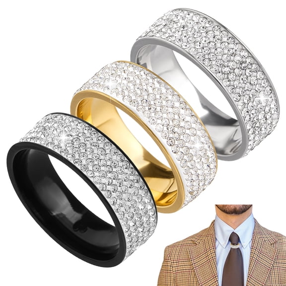 Tie Ring for Men Solid Stainless Steel Tie Accessories DIY with Micro Pave Cubic Zirconia Necktie Holder Clips