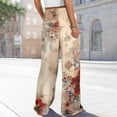 thumbnail image 4 of Women's Floral Print Palazzo Pants - High Waist Wide Leg Bohemian Summer Casual Trousers with Elastic Waist ,Beige,L, 4 of 7