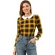 thumbnail image 1 of INSPIRE CHIC Blusaa Cuadros Cuello Peter Pan Manga Abullonada En Contraste Camisa Para Mujer Amarillo M, 1 of 6