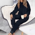 thumbnail image 5 of Defitshape Women's Sherpa Fleece Pajama Set Plain 2 Piece Hoodie Joggers Sweat Outfit Soft Sweatsuit Cozy Long Sleeve Shirt Pants Set Fall Spring Pjs Loungewear Lounge Set Navy X-Large, 5 of 5