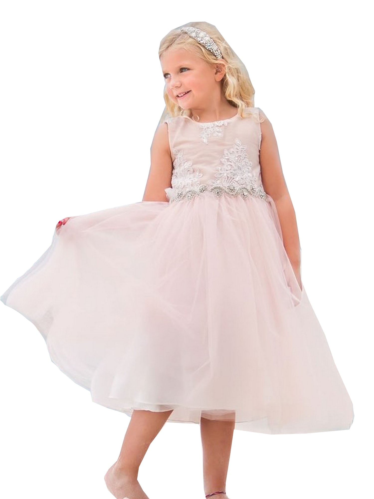 Petite Adele - Petite Adele Baby Girls Blush Silk Rhinestone Belt Flower Girl Dress - Walmart