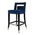 thumbnail image 3 of Counter Height Bar Stools Set of 2, Suede Velvet Upholstered Barstools with Nailheads and Solid Wood Legs, Leisure Bar Chairs for Kitchen Dining Room Pub, 26 Inch Seater Height, Navy Blue, 3 of 7