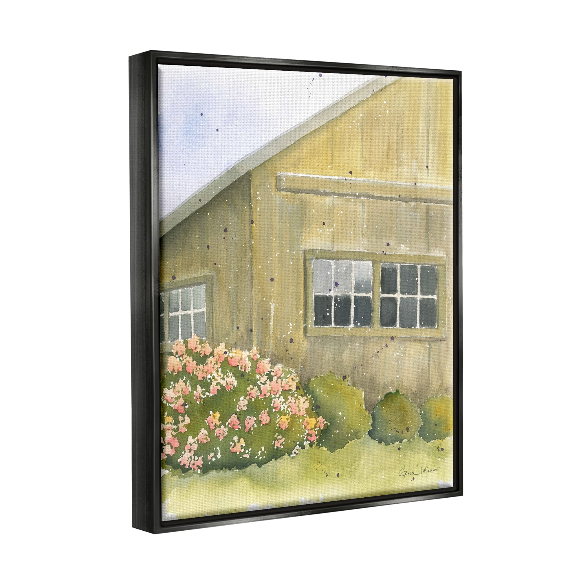 Stupell Industries Cottage Floral Bushes Painting Landscape Painting Black Floater Framed Art Print Wall Art