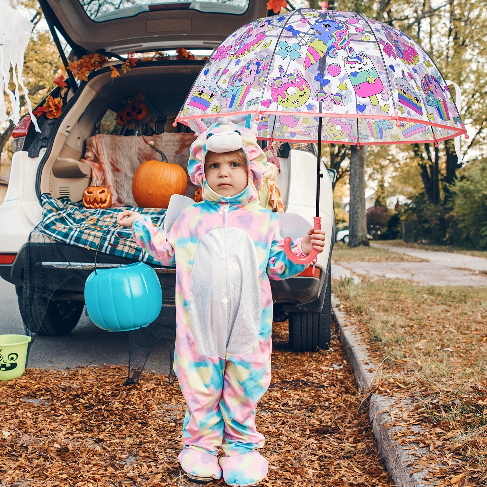 Room Decor 2pcs Outus Transparent Unicorn Bubble Umbrellas, Easy Grip Curved Handle, Water-Repellent, for Toddlers boys girls