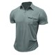 thumbnail image 4 of Mens Camisas de Manga Corta Color Sólido Botón de Solapa Bolsillo Turndown Collar Blusa para Negocios Informales, 4 of 4