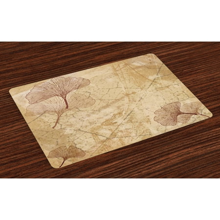 Fossil Leaf Beige Placemats Set of 4 Small Large Ginkgo Leaves Pattern Dramatic Dated Fossil Maidenhair Tree Nature Art, Washable Fabric Place Mats for Dining Room Kitchen Table Decor,Beige Brown, by Ambesonne ()