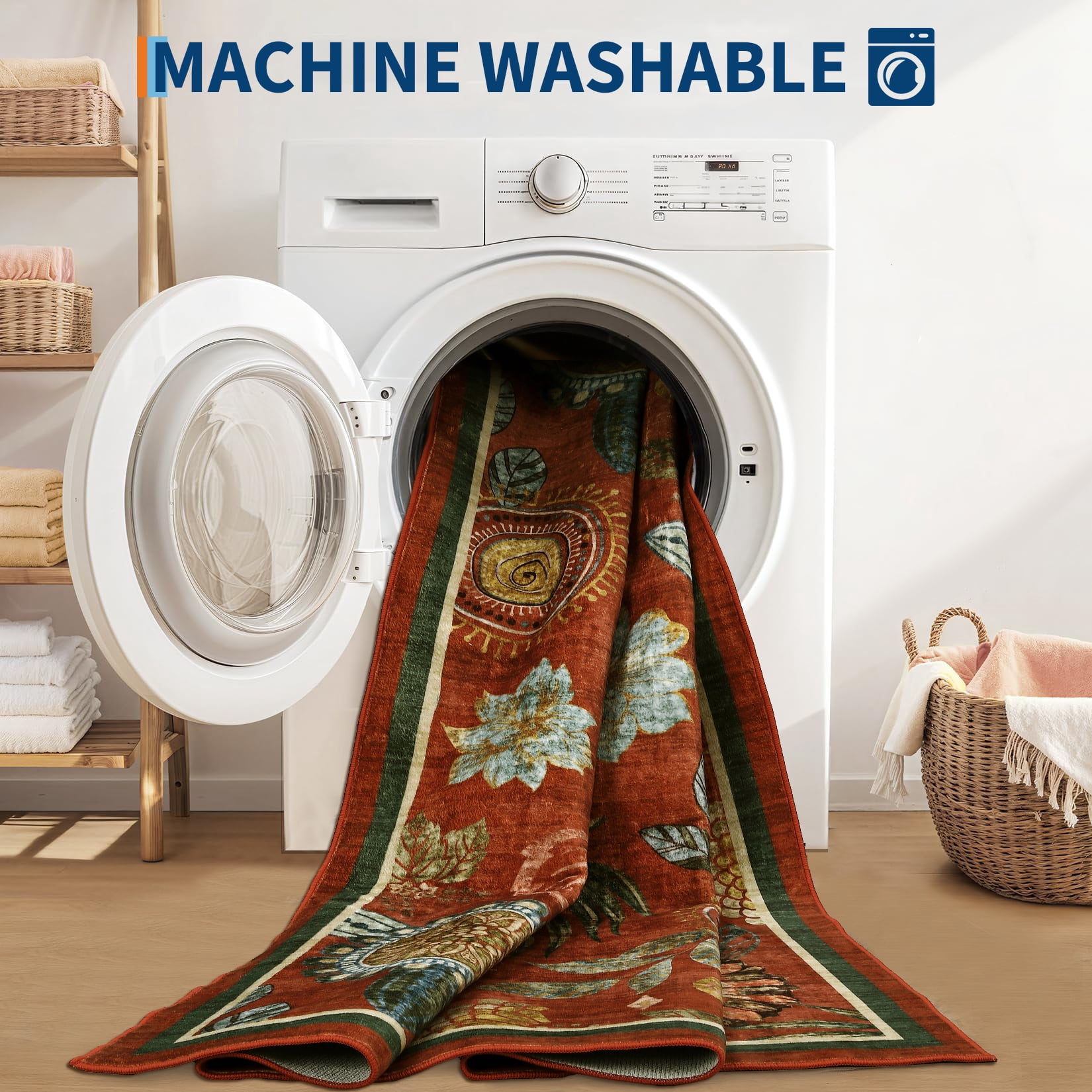 HOMERRY Area Rug 5' x 7' Throw Rugs for Living Room Modern Washable Indoor Floral Print Carpet, Red
