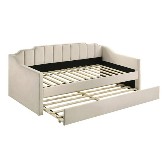 Furniture of America Koon Fabric Upholstered Daybed with Trundle in Beige