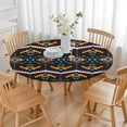 thumbnail image 3 of Round Fitted Tablecloth with Bohemian Floral Pattern, 44 Inch Elastic Hem Fits 38-42 Inch Tables, 3 of 7