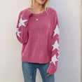 thumbnail image 5 of Womens Sweater Star Jacquard Knit Sweaters Pullover Crew Neck Knitted Tops Fall Sweater Pink L, 5 of 7