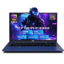 17.3" Light Gaming Laptop, 8 Cores AMD Ryzen 7 8745HS 32GB DDR5 RAM 1TB SSD (Beat R9 6900HX, up to 4.9GHz) Radeon 780M Graphics IPS FHD Computer with 100W Type-C Backlit Keyboard, Fingerprint, Blue