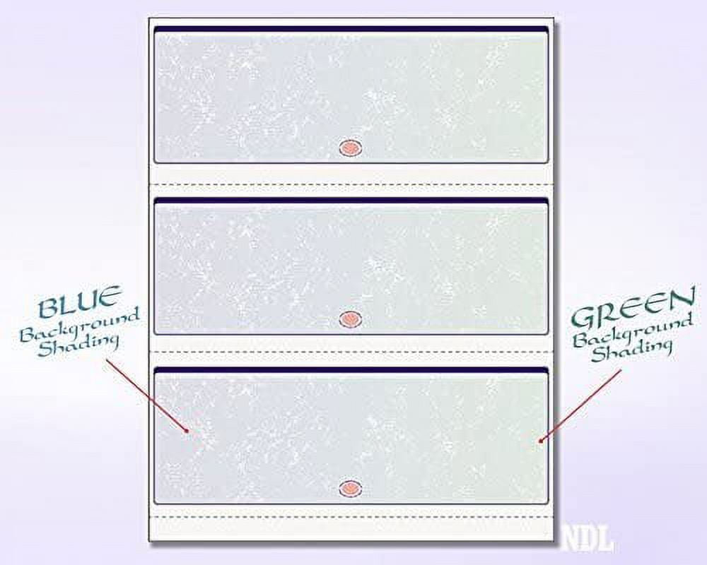 Blank Computer Checks for Laser & Ink Jet Printers, Pack of 100 Sheets 3 Per Page Blue/Green Prismatic