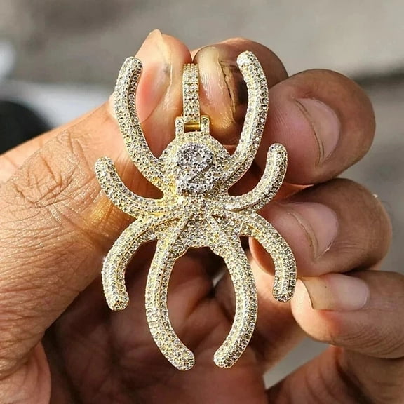 2Ct Round Lab Created Diamond Spider Men's Charm Pendant 14K Yellow Gold Plated