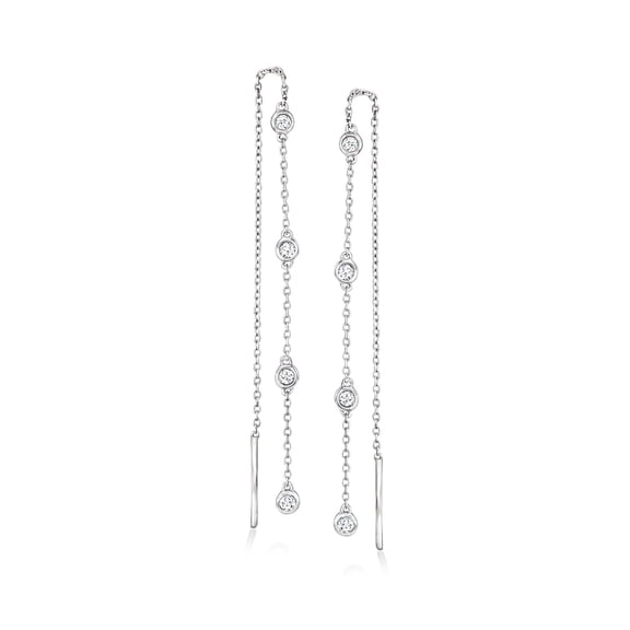 Ross-Simons 0.25 ct. t.w. Diamond Station Threader Earrings in Sterling Silver, Women's, Adult