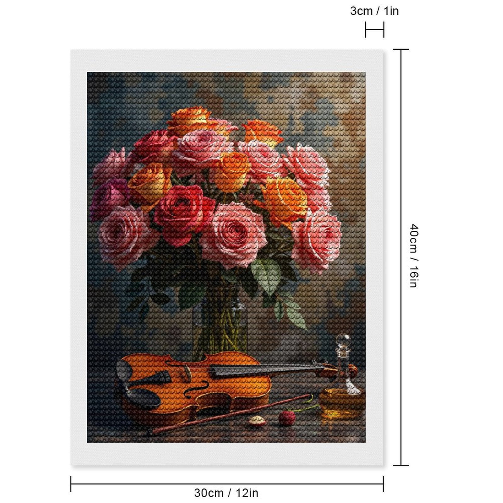Diamond Art Kits for Adults, Floral Violin Still Life Elegant Display 5D Diamond Painting Kits for Adults Beginners, DIY Full Drill Diamond Painting, Gem Art and Crafts 12x16