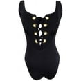 thumbnail image 6 of California Waves BLACK Juniors' Textured Grommet One-Piece Swimsuit, US Large, 6 of 6