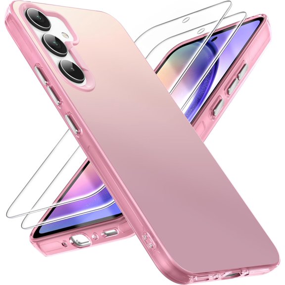 CACOCO-For Samsung Galaxy A54 5G Phone Case,With 2 Pack Tempered Glass Screen Protector，18Ft Drop Resistant Matte Back Cover Shockproof Slim Fit Protection For Galaxy A54 (Pink)