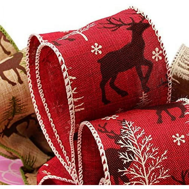 Red & White Nordic Tree Christmas Wired Craft Ribbon 2.5 x 16