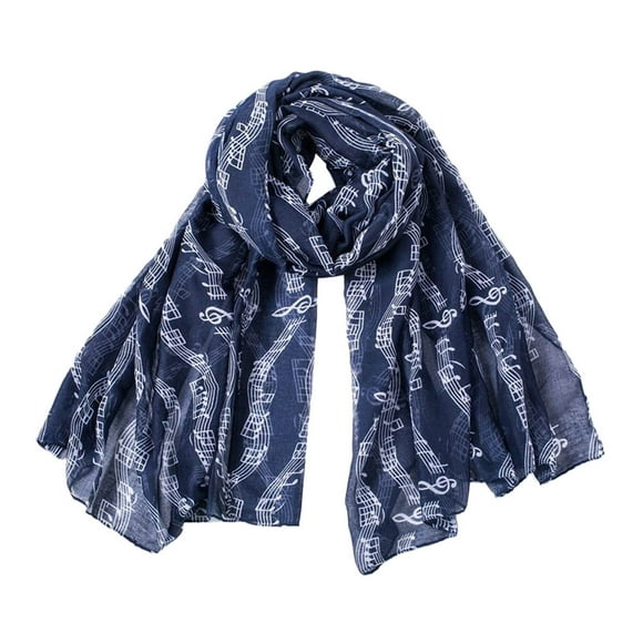 BRIGHTFUFU Verano nuevo elegante sección delgada impresa notas musicales gasa bufanda chal aire acondicionado chal (azul oscuro)