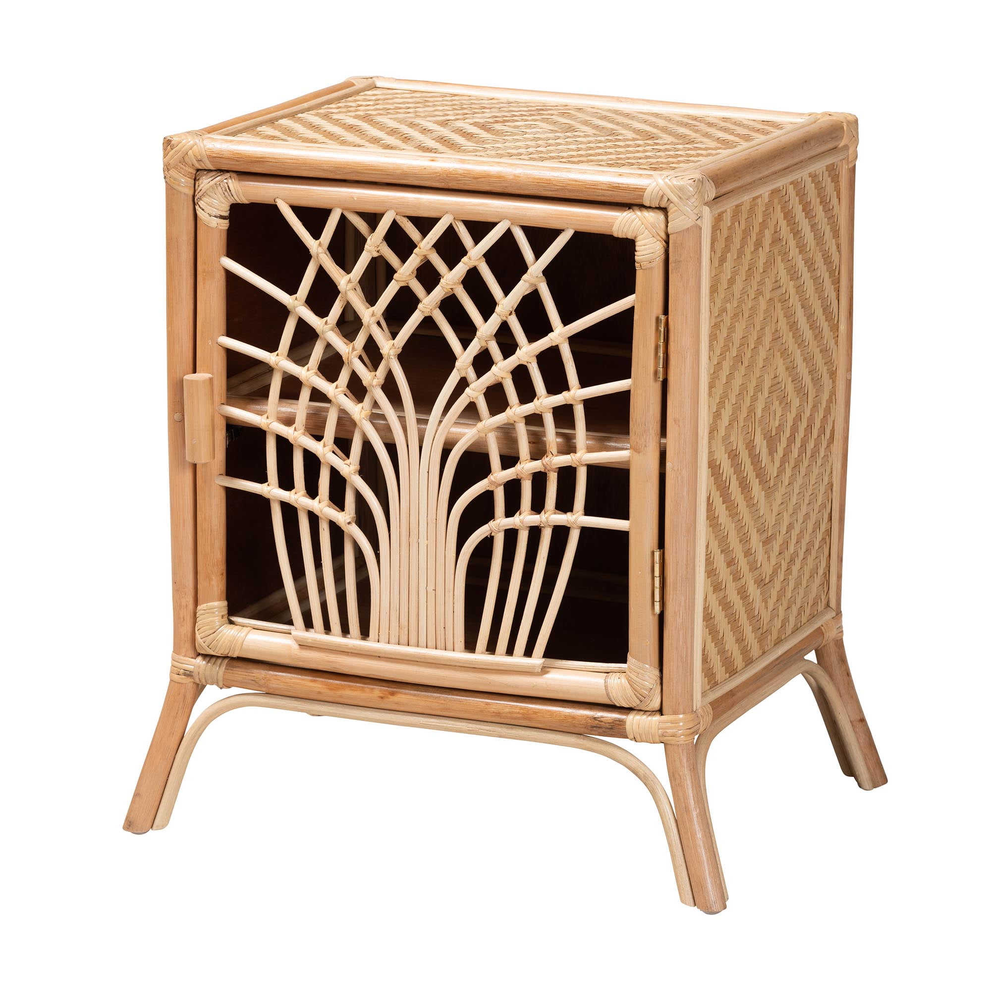 bali & pari Danna Rattan BOHO Nightstand, 1-Door, Natural Brown