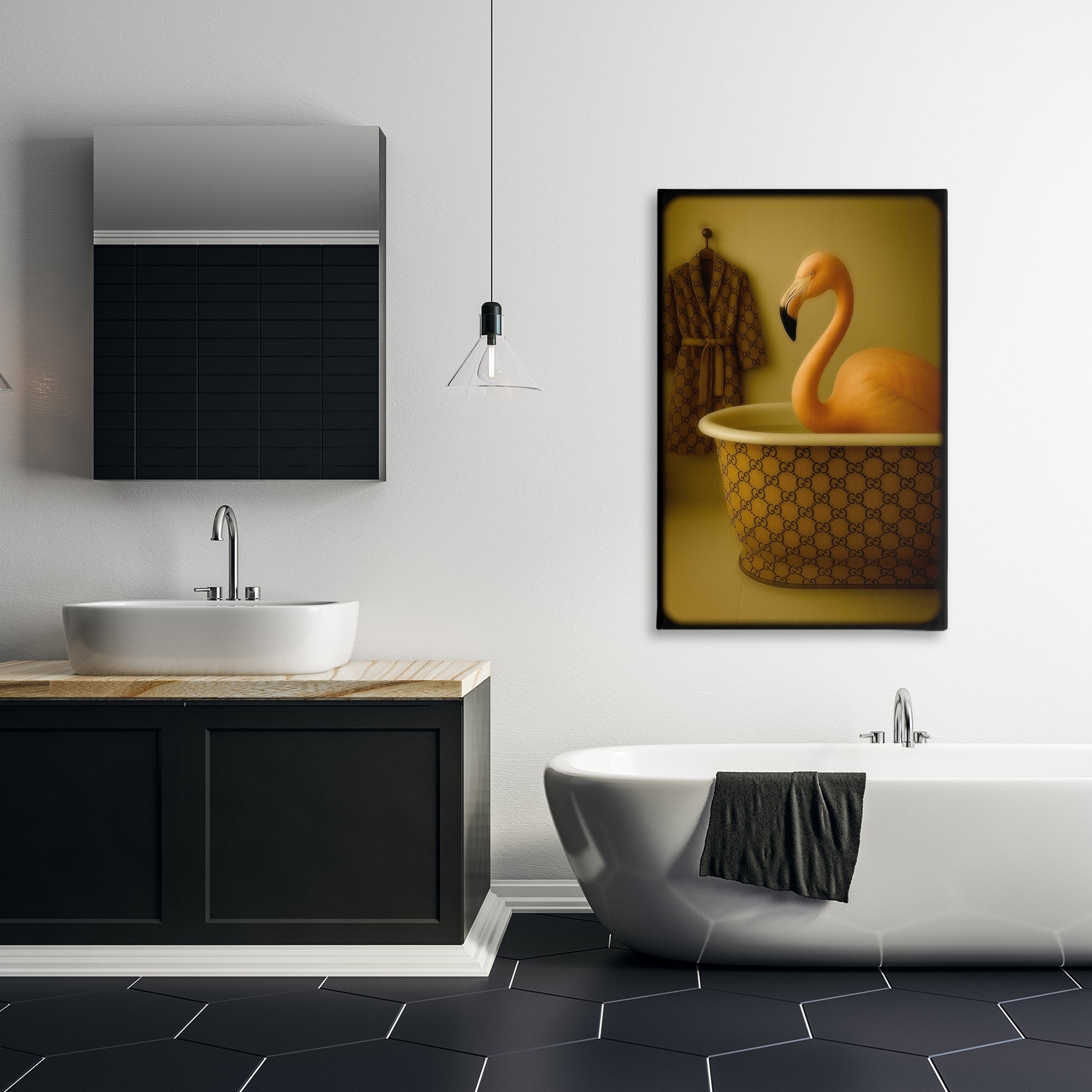 Stupell Industries Couture Flamingo in Luxury Tub Canvas Wall Art, design by Grotto Studios