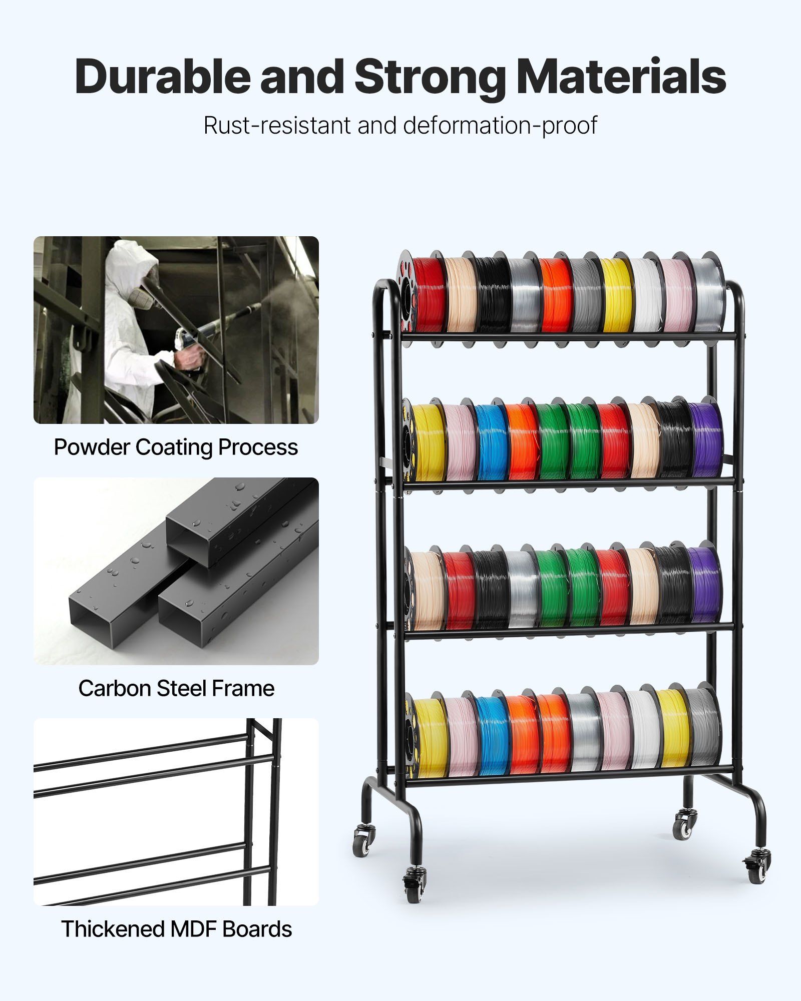 Large Capacity 3D Printer Filament Spool Holder, Stackable 4-Tier Rack for PLA, ABS, PETG Filament Storage