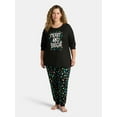 thumbnail image 4 of Holiday Time Women's Matching Family Pajamas Merry and Bright Top and Pants Set, 2-Piece, Sizes S-3X, 4 of 8