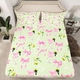 thumbnail image 2 of jejeloiu Kawaii Bowknot Bow Queen Sheet Sets,Sweet Green Seedless Lemon Flat Sheet,Pink Ribbon Bowtie Queen Fitted Sheet For Girl,Luxury Bedroom Decor,4-Piece, 2 of 7