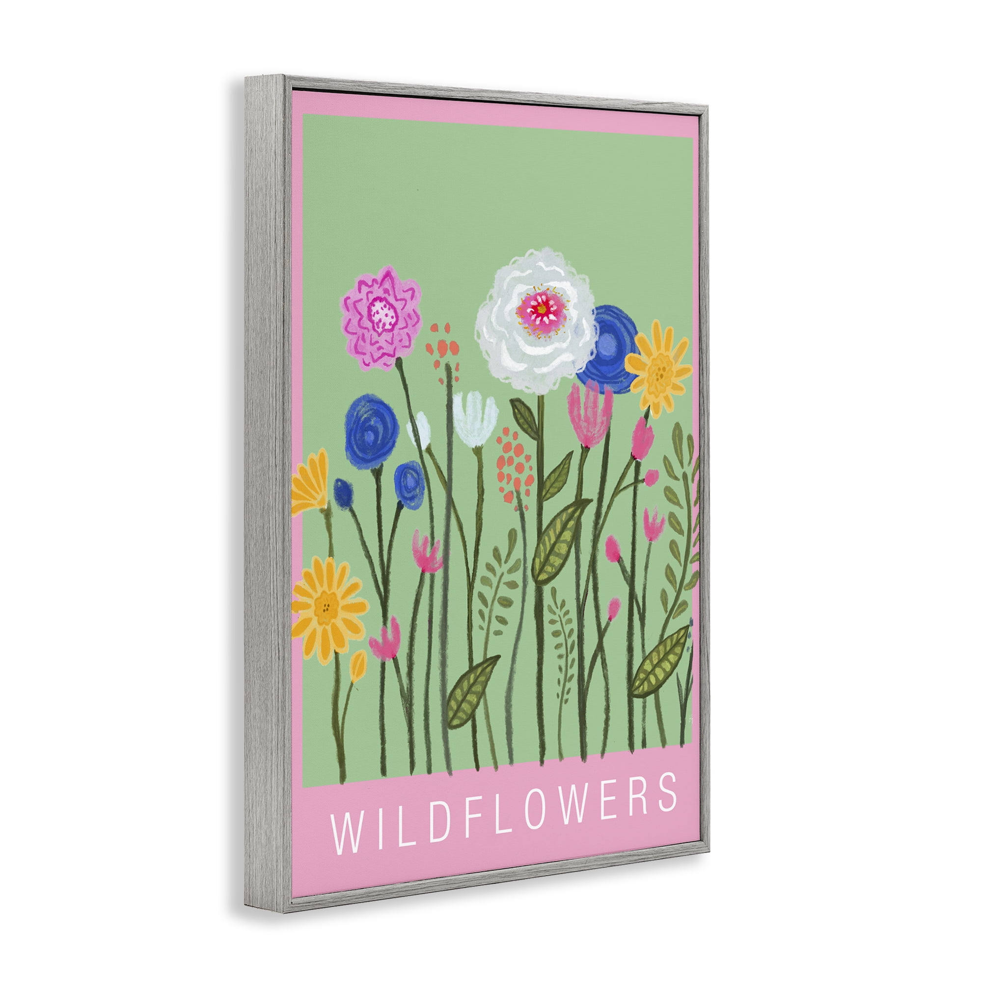 Stupell Industries Wild Flowers with Pink Border Gray Framed Giclee Art, design by Elizabeth Medley