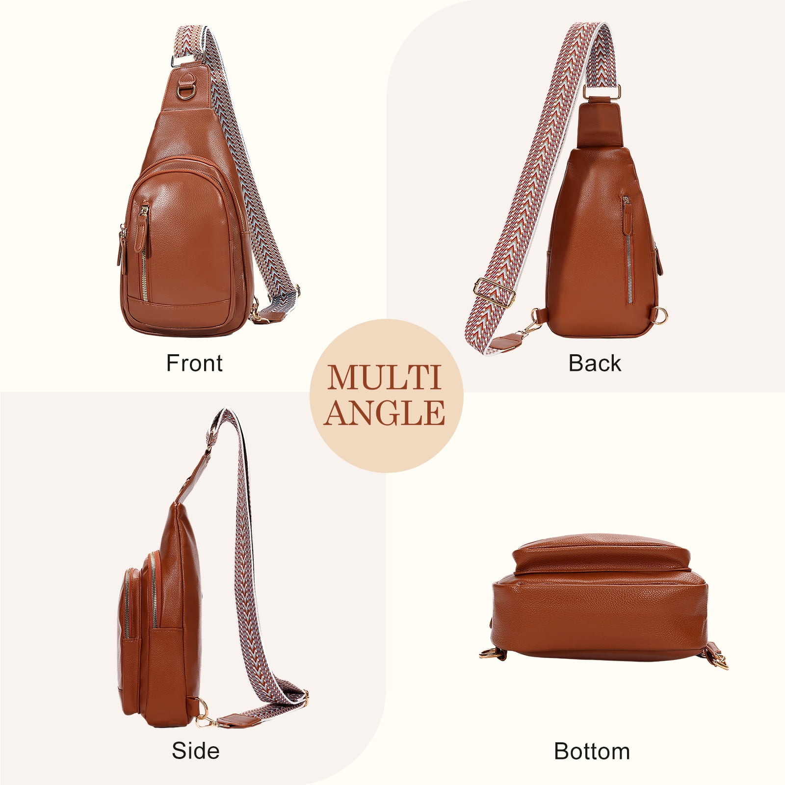 GUIDDBELLA Crossbody Bags for Women Small PU Leather Sling Bag for Women Fanny Pack Chest Bag for Travel Brown